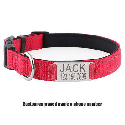 Personalized Dog Collar with Engraved Nameplate Adjustable Reflective Nylon Custom Pet Collar for Dogs  Anti-lost Pet ID Tag