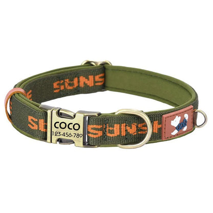 Free Custom Engraved Nylon Dog Collar Personalized Name Phone Number ID Tag Anti-lost Adjustable Printed Pet Collar for Dogs