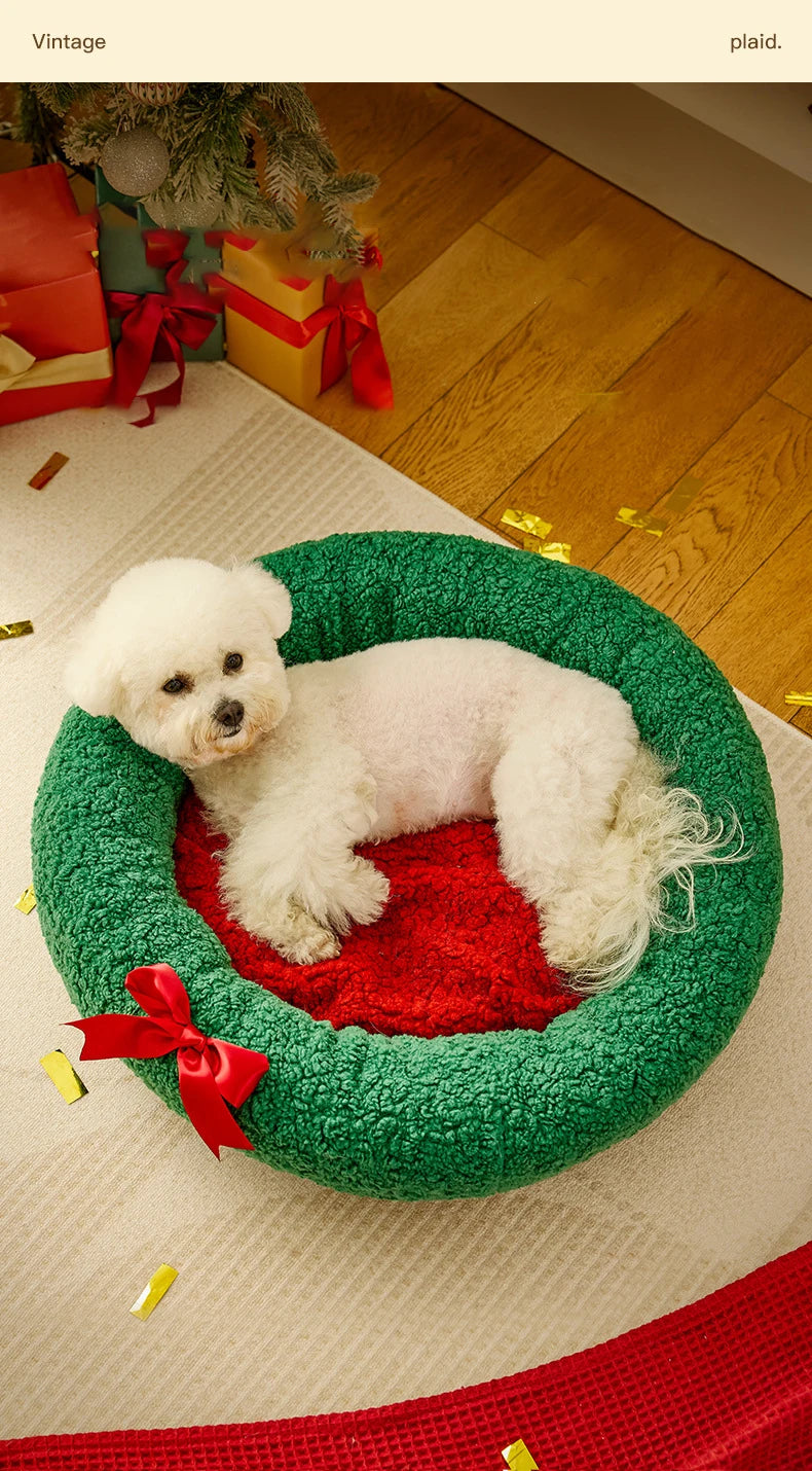 Christmas Sock Cat Sleeping Bag Thickened Semi Closed Winter Plush Warm Round Dog Beds with Detachable Pad Pet Indoor Furniture
