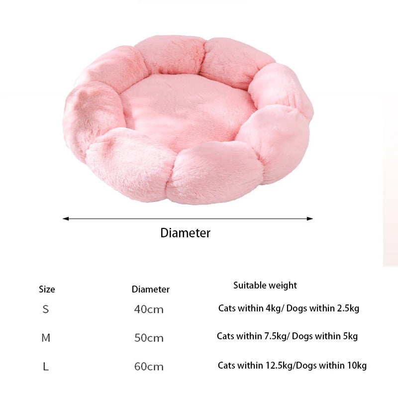 40-60cm Luxury Comfortable Cat Bed Breathable Soft Long Plush Unique Flower-Shaped Indoor Sleeping Dog Mat Pet Supplies