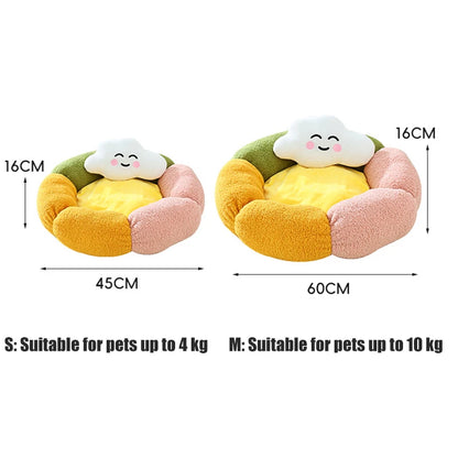 Cute Luxury Flower Cat Bed with Cloud-Shaped Pillow Winter Breathable Warm Ultra Soft Plush House Puppy Beds Cat Houses Indoor