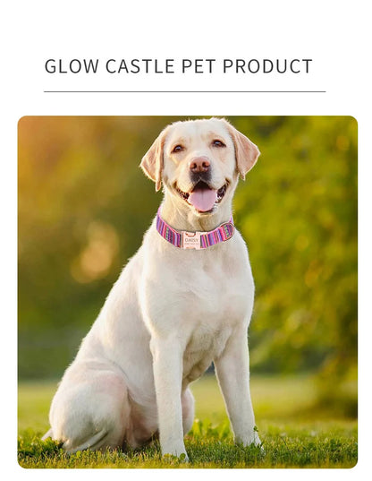 Bohemian Striped Dog Collar Custom Engraved with Rose Gold Buckle Personalized Nylon Collar for Small Large Dogs Daily Walking