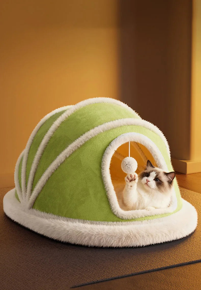 Thickened Enclosed Tent Cat House Foldable Portable Soft Warm Calming Cat Nest Anti-Anxiety Large Space Pet Bed for Kittens Cats