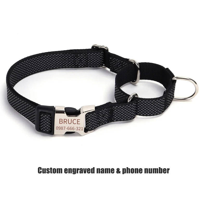 Personalized Martingale Dog Collar with Custom Name Adjustable Anti-Escape No Pull Training Collar for Dogs Pet Safety Accessory