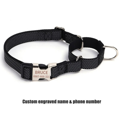 Personalized Martingale Dog Collar with Custom Name Adjustable Anti-Escape No Pull Training Collar for Dogs Pet Safety Accessory