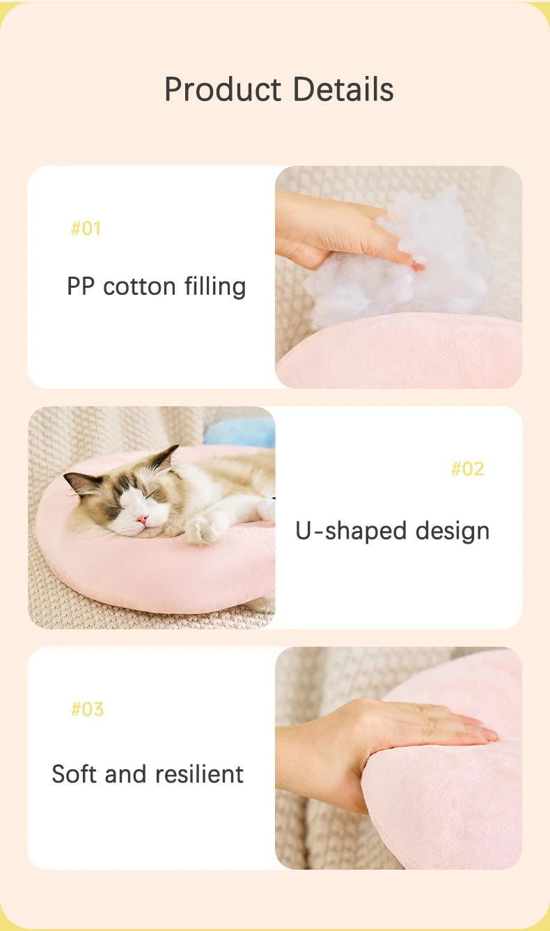 Cute U-Shaped Pet Little Pillow Four Seasons Universal Neck Protector Comfortably Sleeping Cat Coussin Chat Pets Nest Supplies