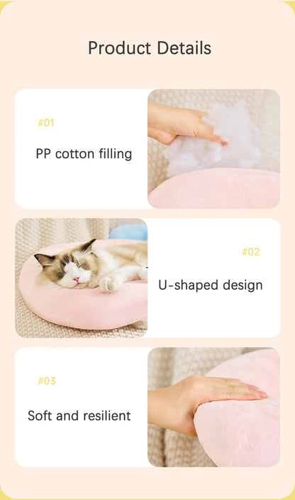 Cute U-Shaped Pet Little Pillow Four Seasons Universal Neck Protector Comfortably Sleeping Cat Coussin Chat Pets Nest Supplies