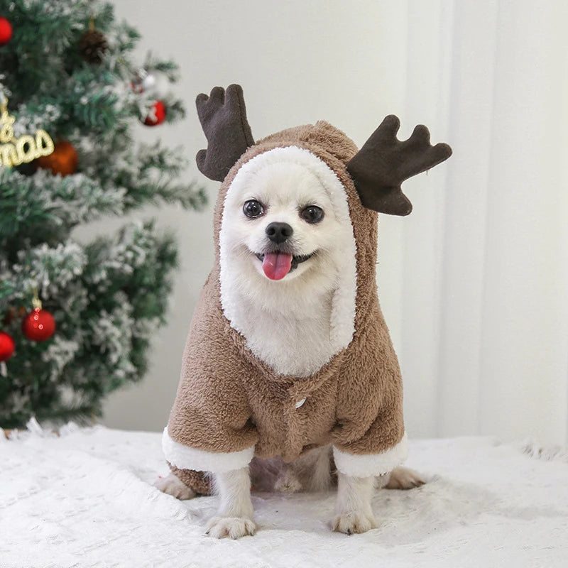 Christmas New Year Snap Design Dog Jumpsuits Winter Soft Warm Fleece Fashion Elk Santa Solid Pet Overalls Luxury Pet Costumes