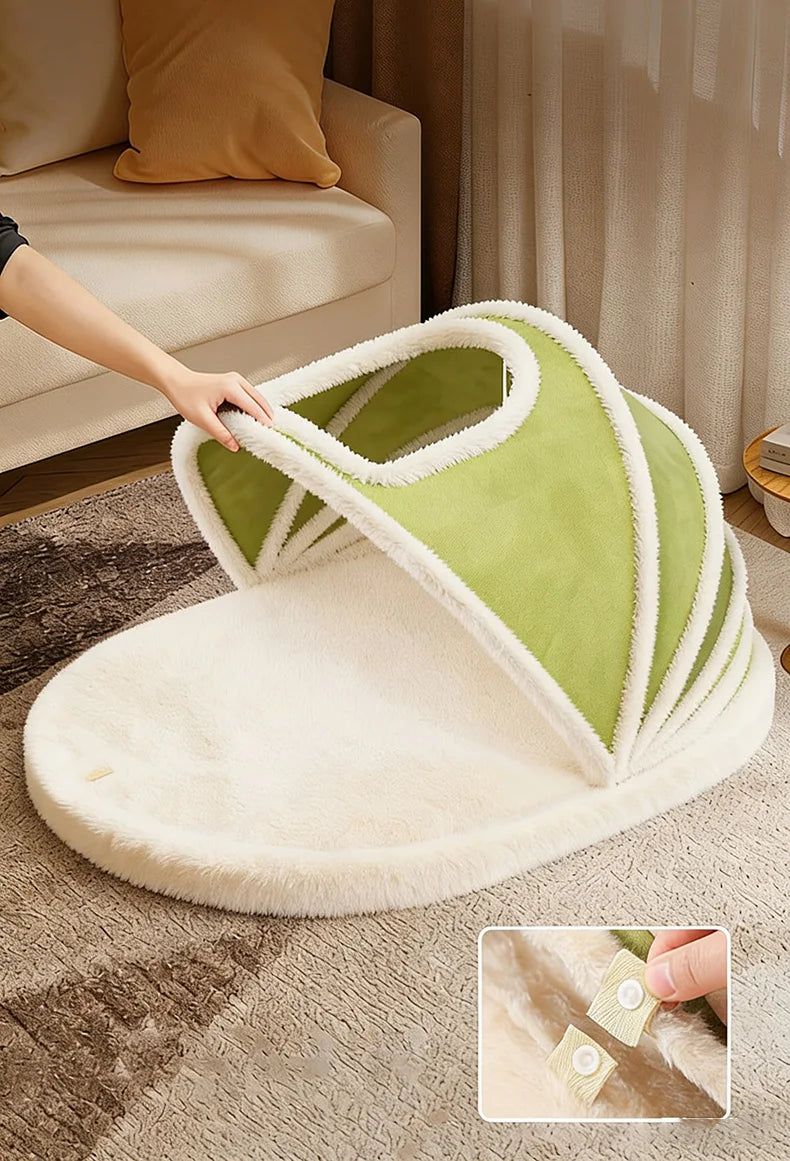 Thickened Enclosed Tent Cat House Foldable Portable Soft Warm Calming Cat Nest Anti-Anxiety Large Space Pet Bed for Kittens Cats