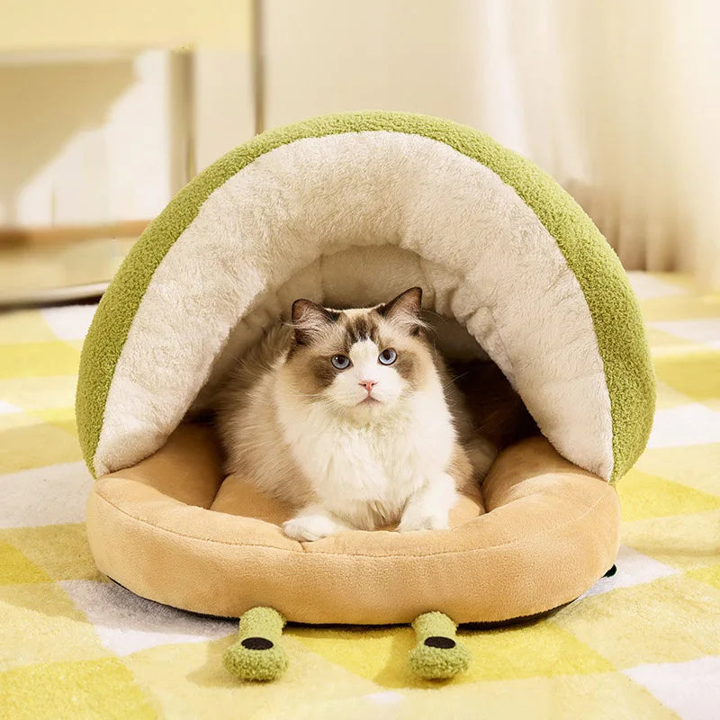 Cute Snail Slipper Shaped Cat Bed Cave Semi-Enclosed Washable Soft Plush Pet Sleeping Bed for Kittens Winter Beds & Furniture