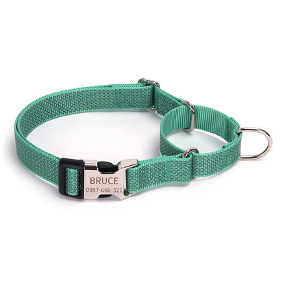 Personalized Martingale Dog Collar with Custom Name Adjustable Anti-Escape No Pull Training Collar for Dogs Pet Safety Accessory