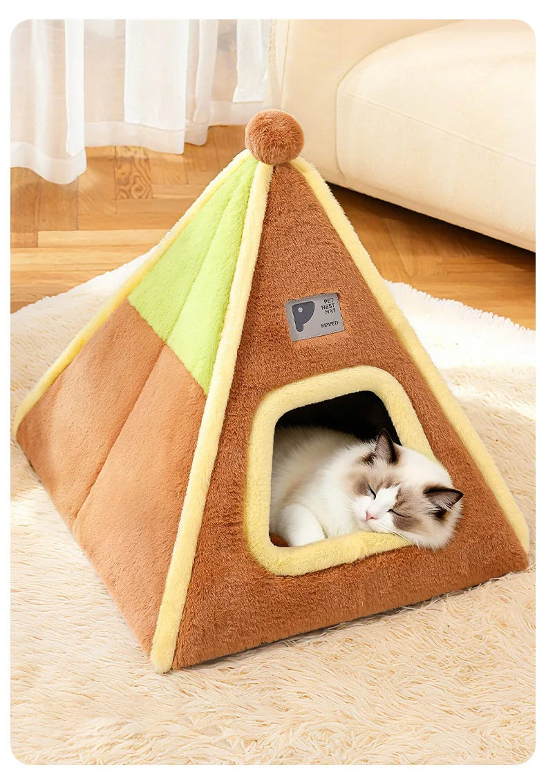 Winter Warm Enclosed Cat Tent Bed with Removable Cushion Portable Stable Luxurious Cozy Pet House for Small Dogs Pet Supplies