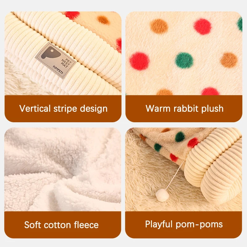 Fashion Dot Design Pet Sleeping Bag Luxury Double Sided Rabbit Fur Indoor Enclosed Warm Cat Bed Christmas New Year Pet Products
