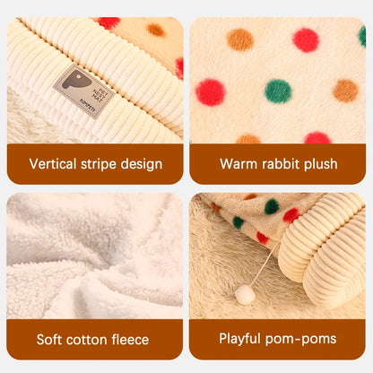 Fashion Dot Design Pet Sleeping Bag Luxury Double Sided Rabbit Fur Indoor Enclosed Warm Cat Bed Christmas New Year Pet Products