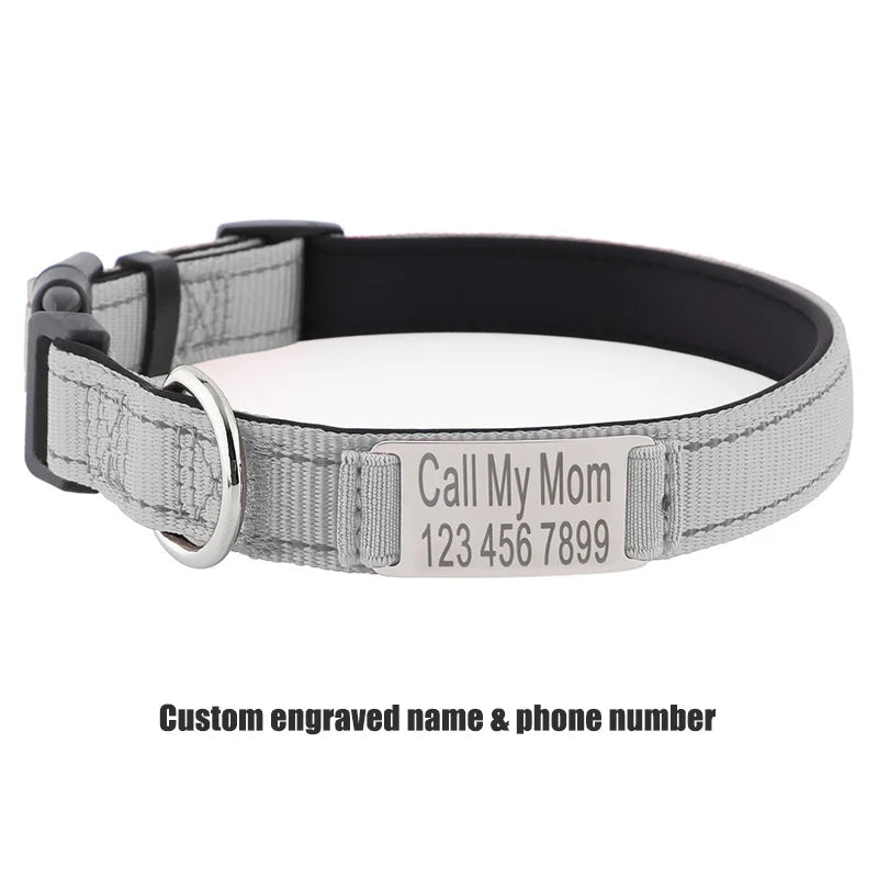 Personalized Dog Collar with Engraved Nameplate Adjustable Reflective Nylon Custom Pet Collar for Dogs  Anti-lost Pet ID Tag
