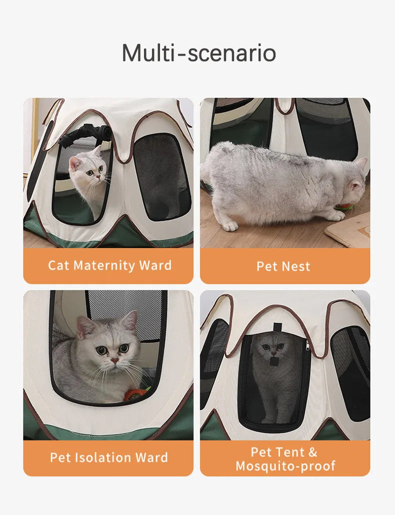 Portable Foldable Semi-Enclosed Pet Tent House Cozy Hexagon Waterproof Oxford Cloth Outdoor Pet Fence for Cats Cosas Para Gatos