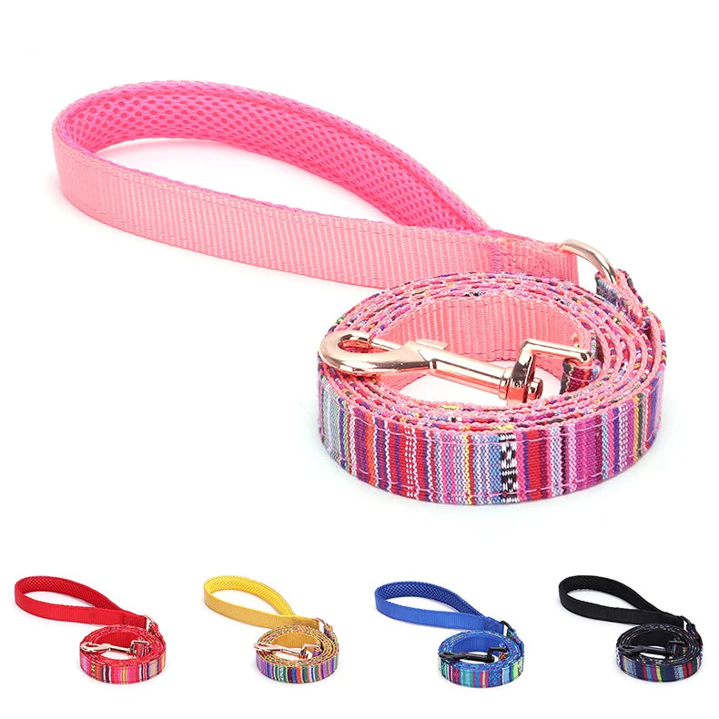 Bohemian Striped Dog Collar Custom Engraved with Rose Gold Buckle Personalized Nylon Collar for Small Large Dogs Daily Walking