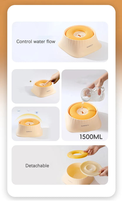 Non-Slip Floating Dog Water Bowl Anti-Messy Splash Proof 1.5L Large Capacity Slow Feeder Dog Bowl Pet Food Storage Container