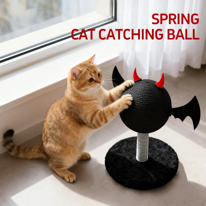 Wear-resistant Sisal Cat Scratching Ball Toy Stable Shak Spring Black Devil Design Cat Scratch Tower Halloween Gatto Accessori