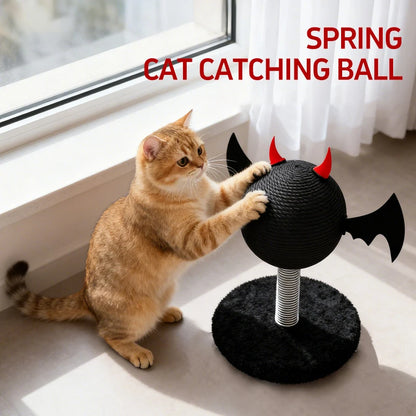 Wear-resistant Sisal Cat Scratching Ball Toy Stable Shak Spring Black Devil Design Cat Scratch Tower Halloween Gatto Accessori