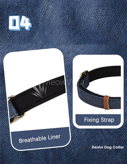 Personalized Denim Dog Collar with Engraved Quick Release Metal Buckle Adjustable Soft Padded anti-lost Pet Collar for Dogs