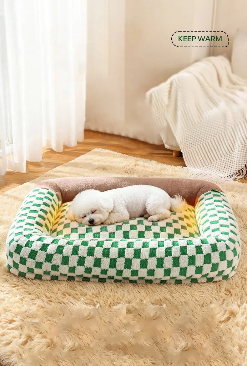 Fashion Plaid Large Square Pet Bed Removable Winter Warmth Comfortable Indoor Deep Sleeping Puppy Cat Mat Mata Wechowa Dla Psow
