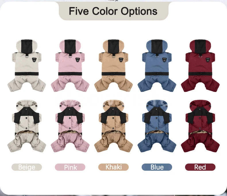 Graphene Heating Winter Dog Coat Windproof Waterproof Hooded Four‑Legged Pet Jumpsuit Cotton Down Puppy Sweatshirt Clothing