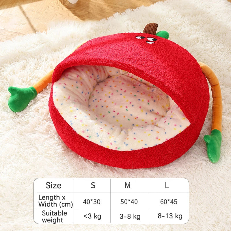 Luxurious Semi-enclosed Plush Cat House Bed Non-slip Soft Comfortable Winter Warm Pet Beds Christmas New Year Pet Accessories