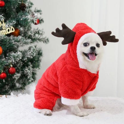 Christmas New Year Snap Design Dog Jumpsuits Winter Soft Warm Fleece Fashion Elk Santa Solid Pet Overalls Luxury Pet Costumes