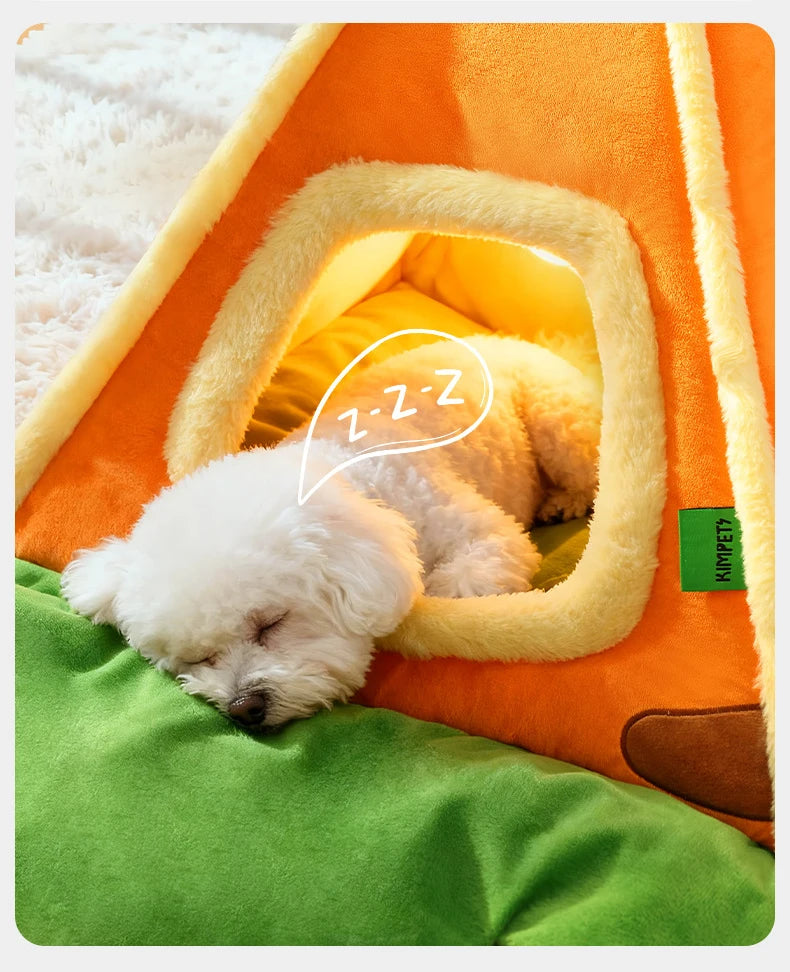Enclosed Triangle Tent Cat Bed Cozy Thickened Warm Indoor Deep Sleep Pet Nest for Small Medium Dogs Teddy Chihuahua Essentials