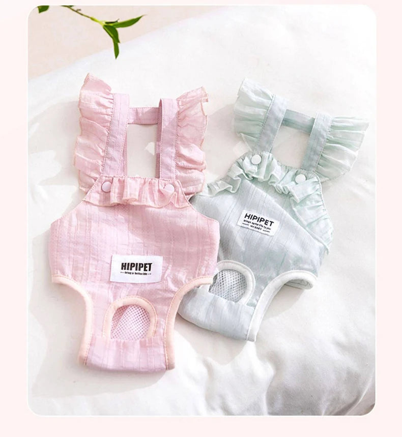 Summer Breathable Female Dog Physiological Pants Anti-Snagging Sweet Ruffle Comfortable Adjustable Puppy Outfit Pet Homewear