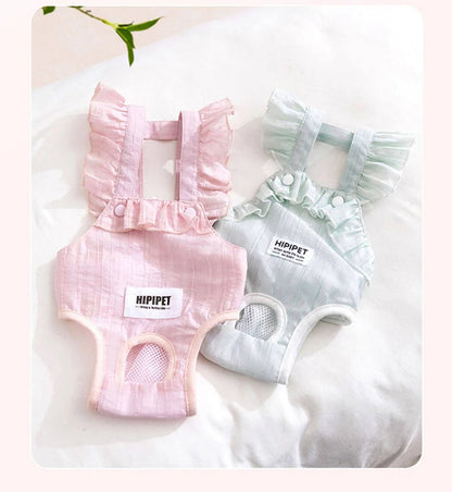Summer Breathable Female Dog Physiological Pants Anti-Snagging Sweet Ruffle Comfortable Adjustable Puppy Outfit Pet Homewear