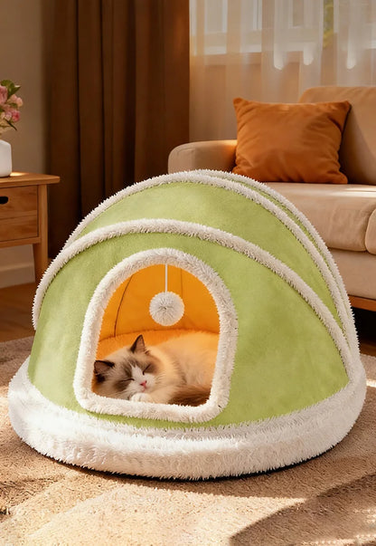 Thickened Enclosed Tent Cat House Foldable Portable Soft Warm Calming Cat Nest Anti-Anxiety Large Space Pet Bed for Kittens Cats