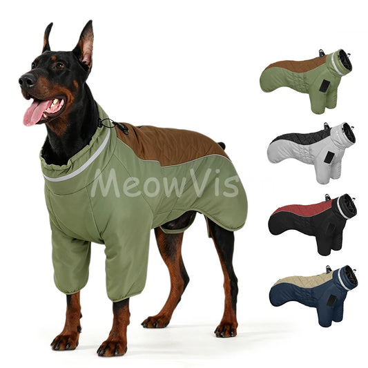 Color‑blocked Four‑Legged Large Dog Winter Coat Comfortable Windproof Reflective Dog Jumpsuit with D‑Ring for Doberman Labrador