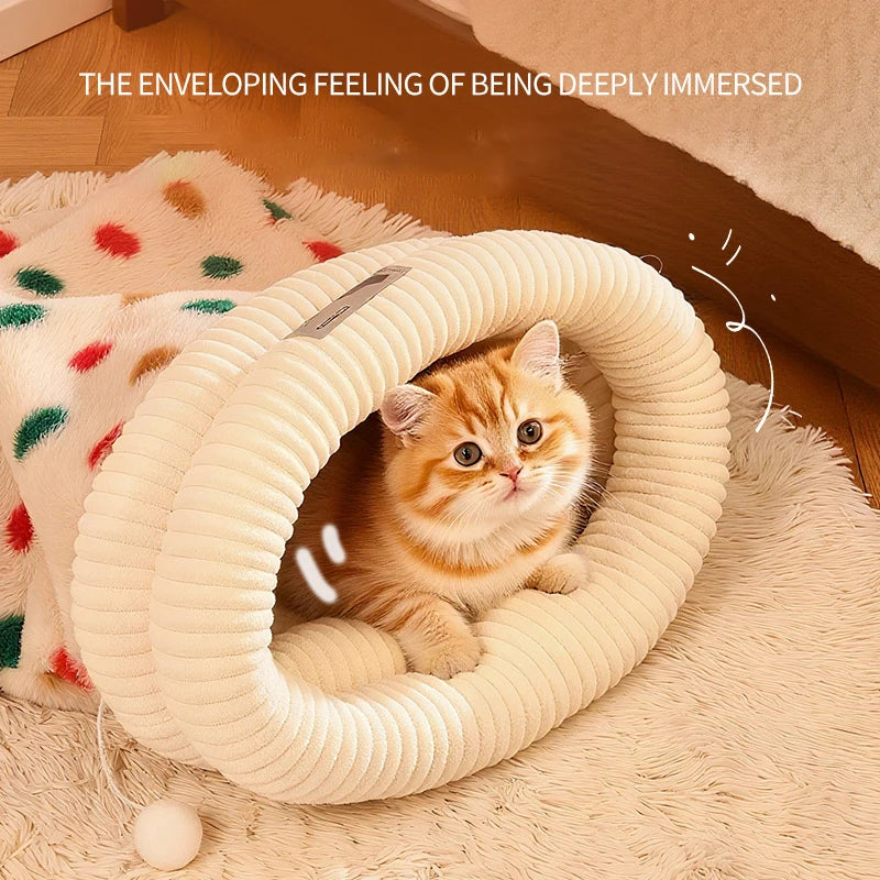 Fashion Dot Design Pet Sleeping Bag Luxury Double Sided Rabbit Fur Indoor Enclosed Warm Cat Bed Christmas New Year Pet Products