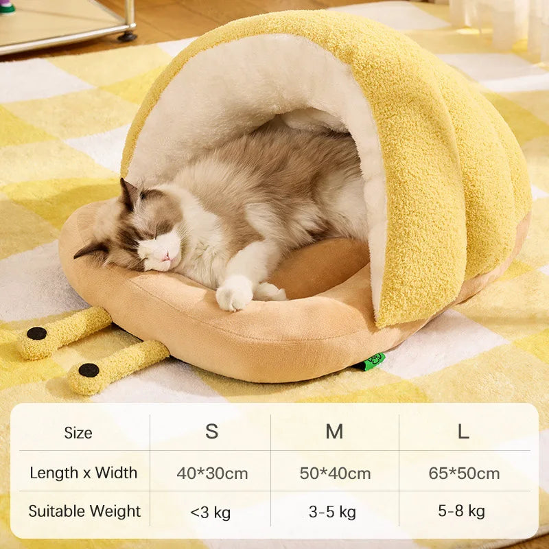 Cute Snail Slipper Shaped Cat Bed Cave Semi-Enclosed Washable Soft Plush Pet Sleeping Bed for Kittens Winter Beds & Furniture