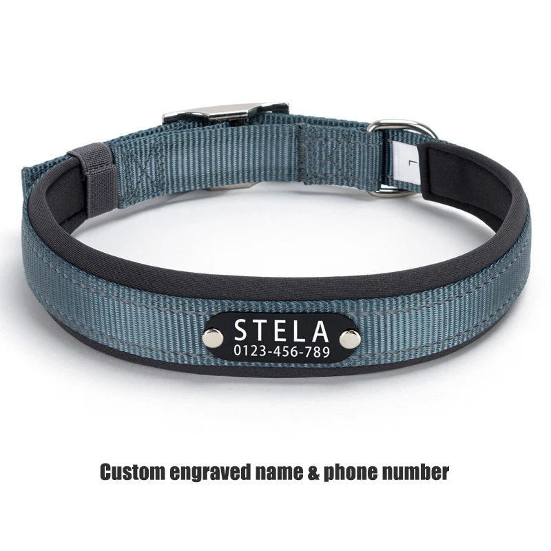 Personalized Reflective Dog Collar with Detachable Name Tag Soft Neoprene Padded Adjustable Nylon Collar for Dogs Pet Pitbulls