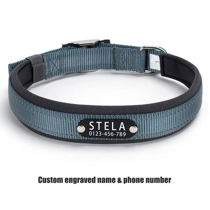 Personalized Reflective Dog Collar with Detachable Name Tag Soft Neoprene Padded Adjustable Nylon Collar for Dogs Pet Pitbulls