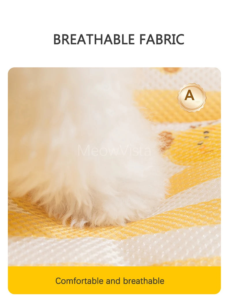 Banana Ice Silk Cooling Cat Bed with Dual-Sided Mat Non-Slip Comfortable Breathable Pet Sofa for Small Dogs Summer Pet Cushion