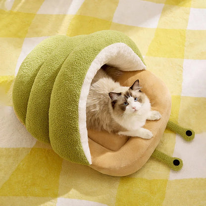 Cute Snail Slipper Shaped Cat Bed Cave Semi-Enclosed Washable Soft Plush Pet Sleeping Bed for Kittens Winter Beds & Furniture