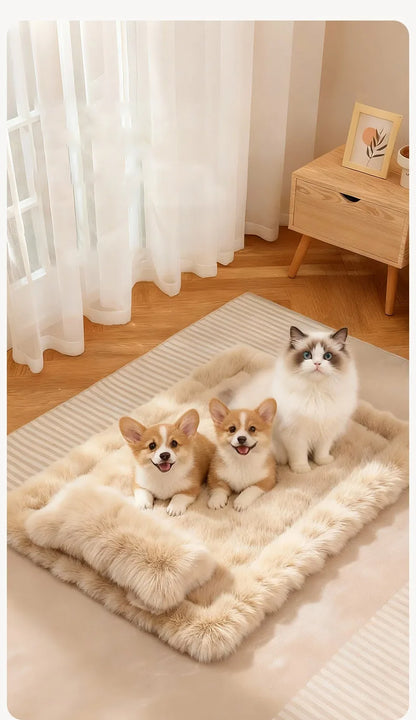 Luxury Soft Fluffy Solid Pet Blanket with Pillow Portable Thickened Machine-Washable Warm Plush Dog Bed Accesorios Para Perros