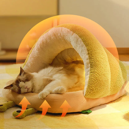 Cute Snail Slipper Shaped Cat Bed Cave Semi-Enclosed Washable Soft Plush Pet Sleeping Bed for Kittens Winter Beds & Furniture