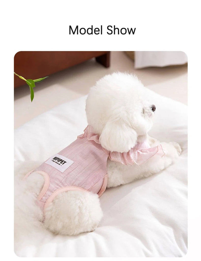 Summer Breathable Female Dog Physiological Pants Anti-Snagging Sweet Ruffle Comfortable Adjustable Puppy Outfit Pet Homewear