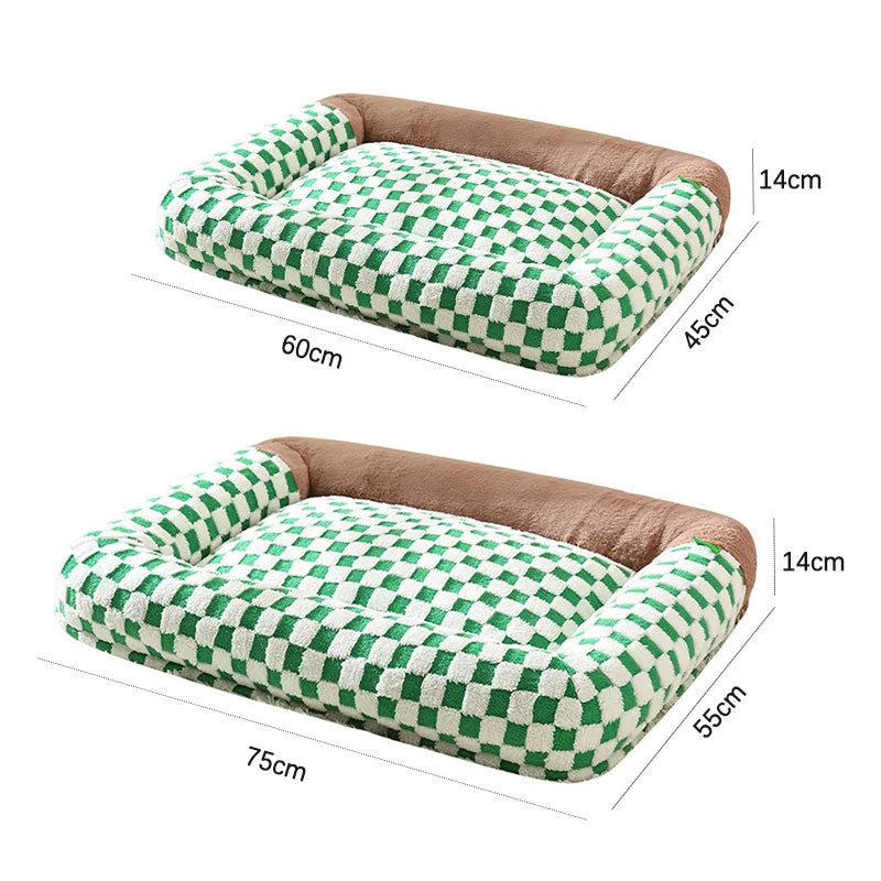 Fashion Plaid Large Square Pet Bed Removable Winter Warmth Comfortable Indoor Deep Sleeping Puppy Cat Mat Mata Wechowa Dla Psow