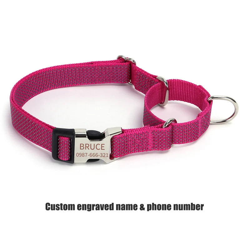 Personalized Martingale Dog Collar with Custom Name Adjustable Anti-Escape No Pull Training Collar for Dogs Pet Safety Accessory