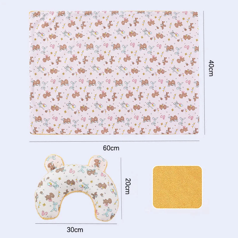 Soft Fluffy Pet Blanket with Pillow Double-sided Design Cute Printed Winter Soft Warm Sleeping Cat Bed Puppy Kitten Supplies
