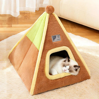 Winter Warm Enclosed Cat Tent Bed with Removable Cushion Portable Stable Luxurious Cozy Pet House for Small Dogs Pet Supplies