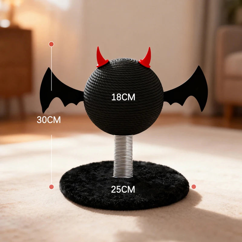 Wear-resistant Sisal Cat Scratching Ball Toy Stable Shak Spring Black Devil Design Cat Scratch Tower Halloween Gatto Accessori