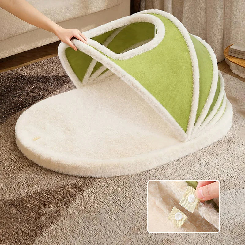 Thickened Enclosed Tent Cat House Foldable Portable Soft Warm Calming Cat Nest Anti-Anxiety Large Space Pet Bed for Kittens Cats