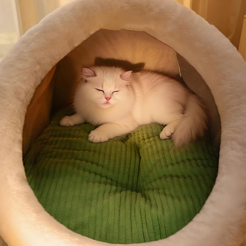 Semi-Closed Thickened Round Pet Sleeping Cave Portable Handheld Design Comfortable Cozy Cat House Christmas Katten Accessories